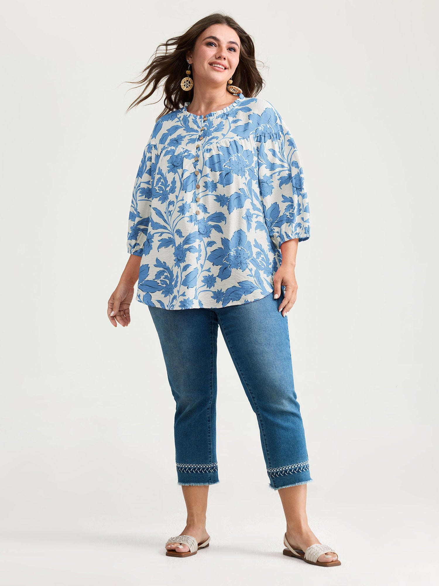 Sweet Floral Print Button Front Blouse