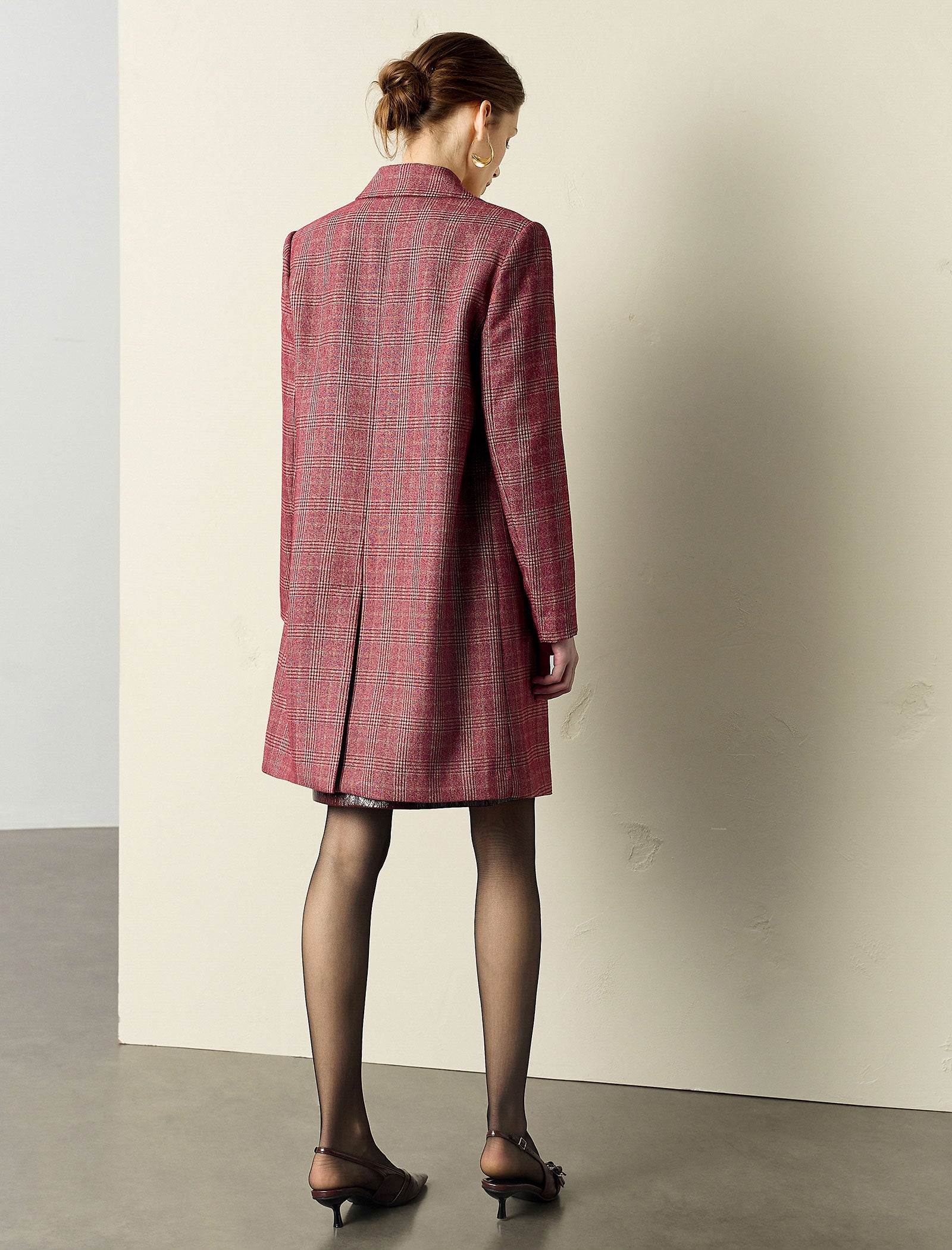 Red Plaid Straight Cut Midi Coat