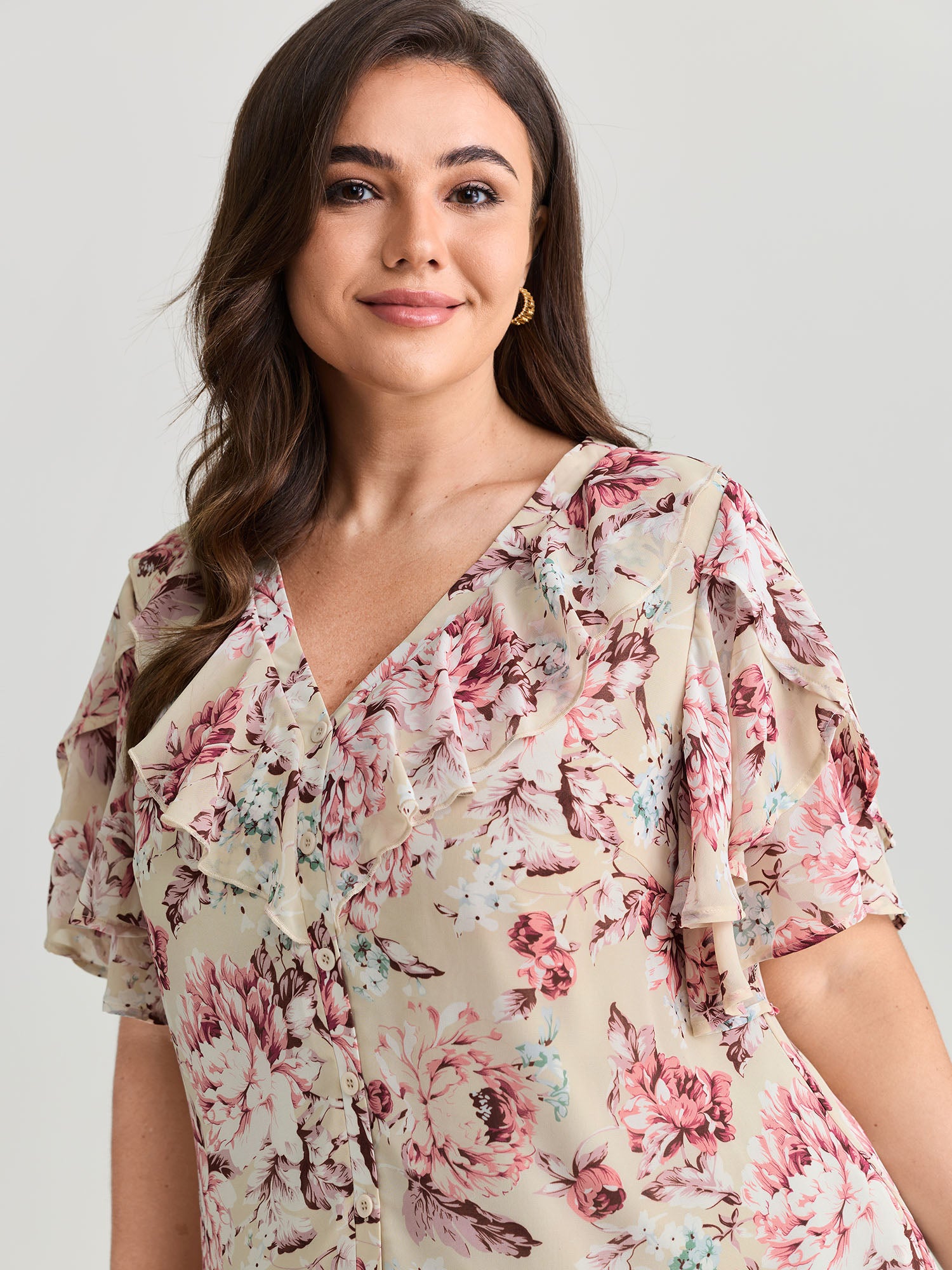 Floral Print Ruffled Edges Blouse