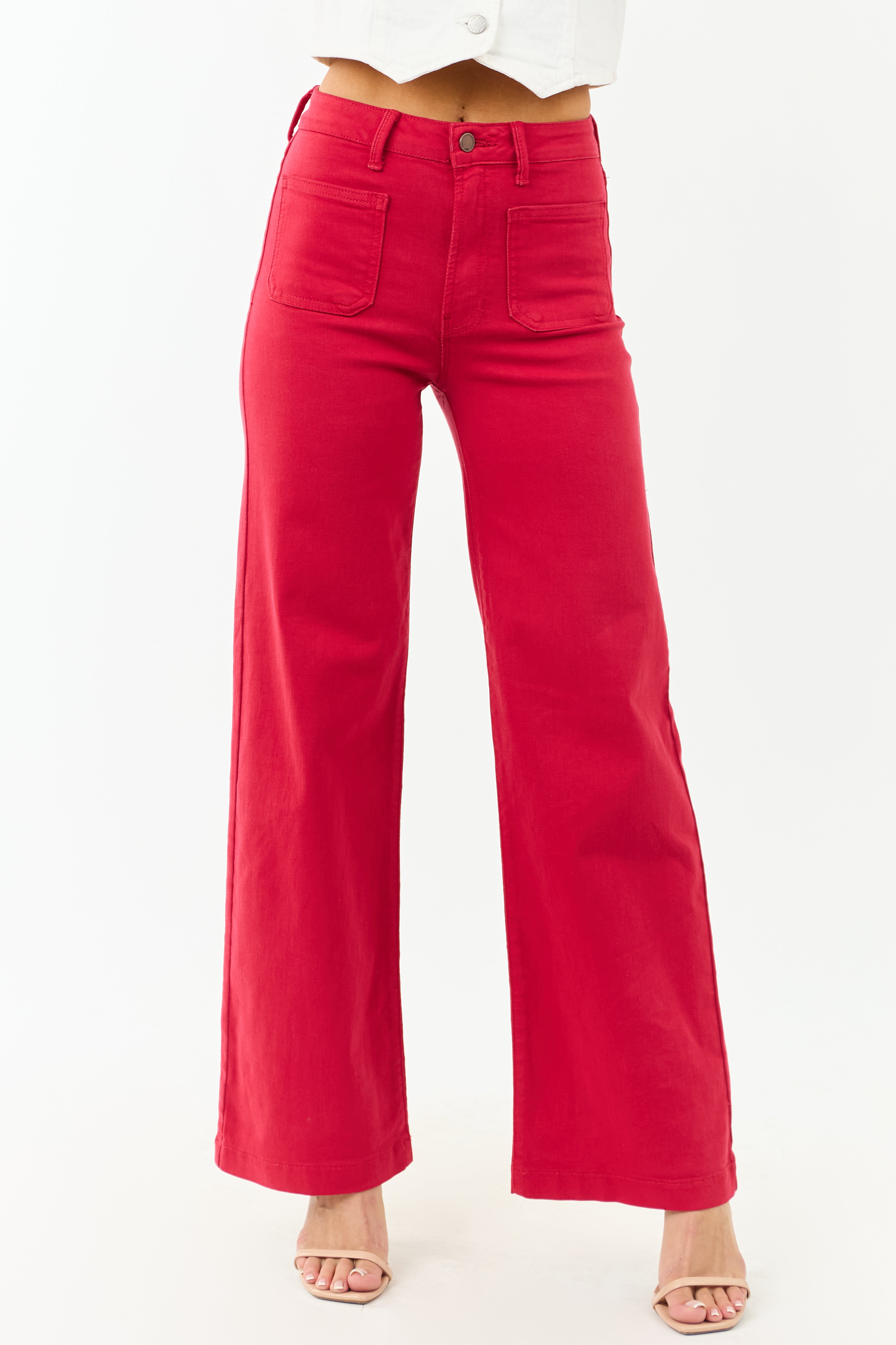 Ruby High Rise Patch Pocket Stretchy Wide Leg Jeans