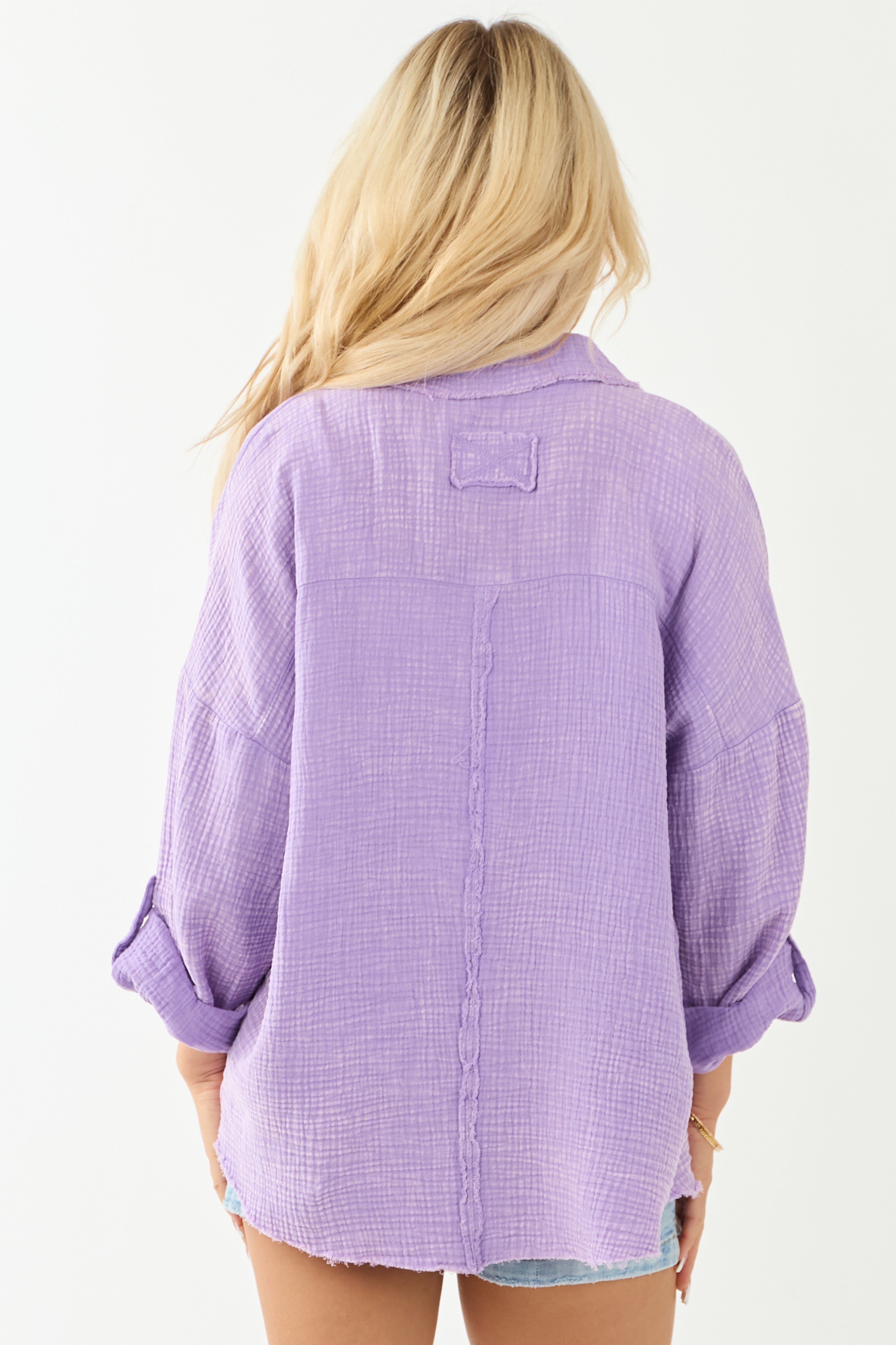 Iris Washed Double Gauze Cotton Button Down Top