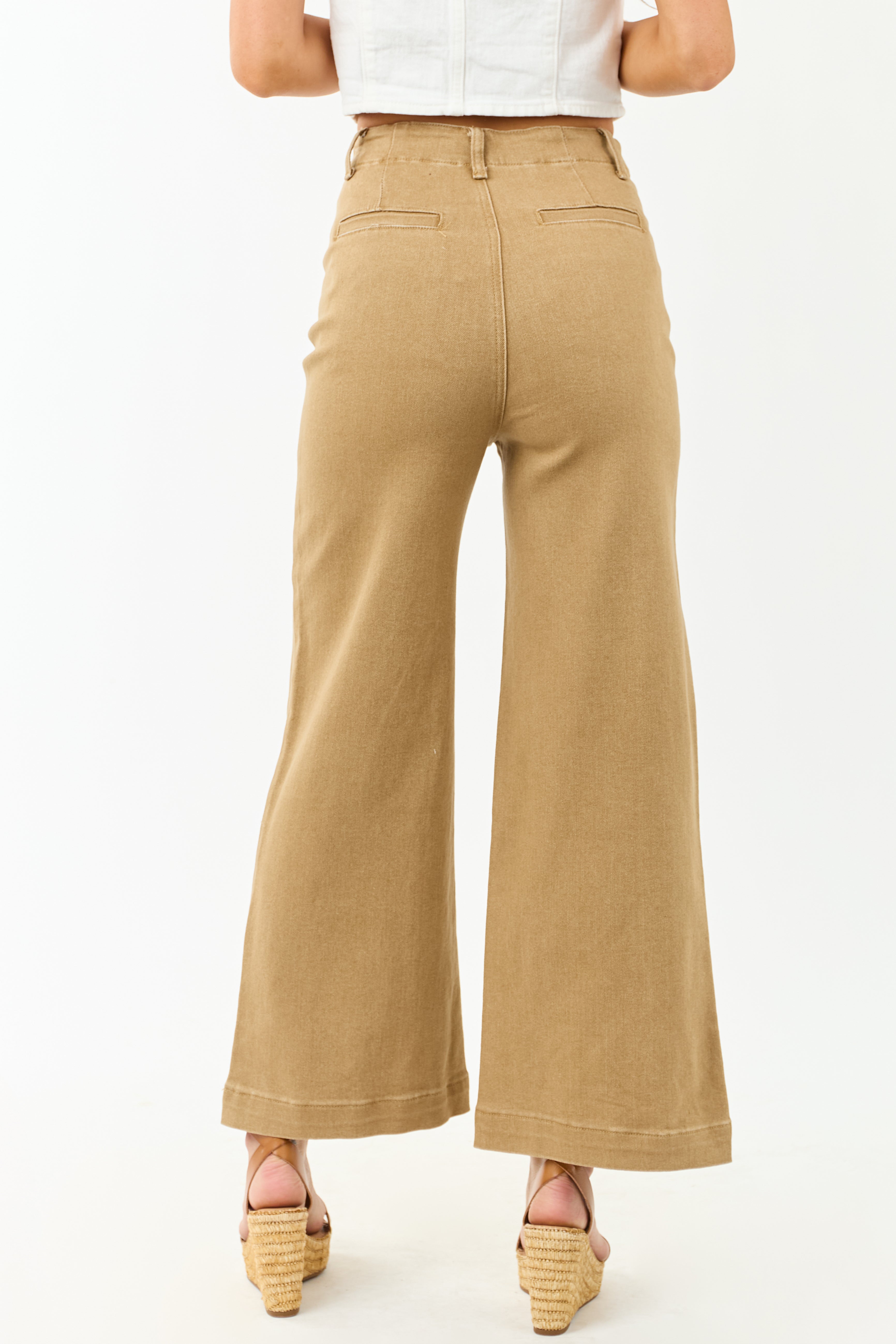 Lovelo Camel Patch Pocket High Rise Wide Leg Jeans