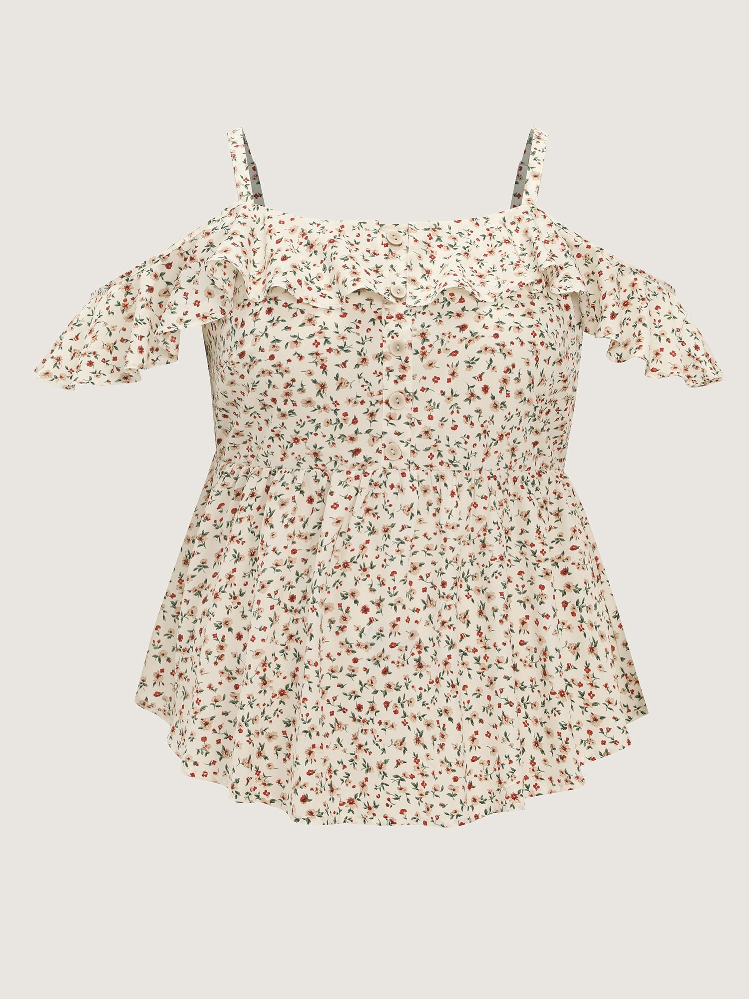 Floral Print Ruffled Cold Shoulder Blouse