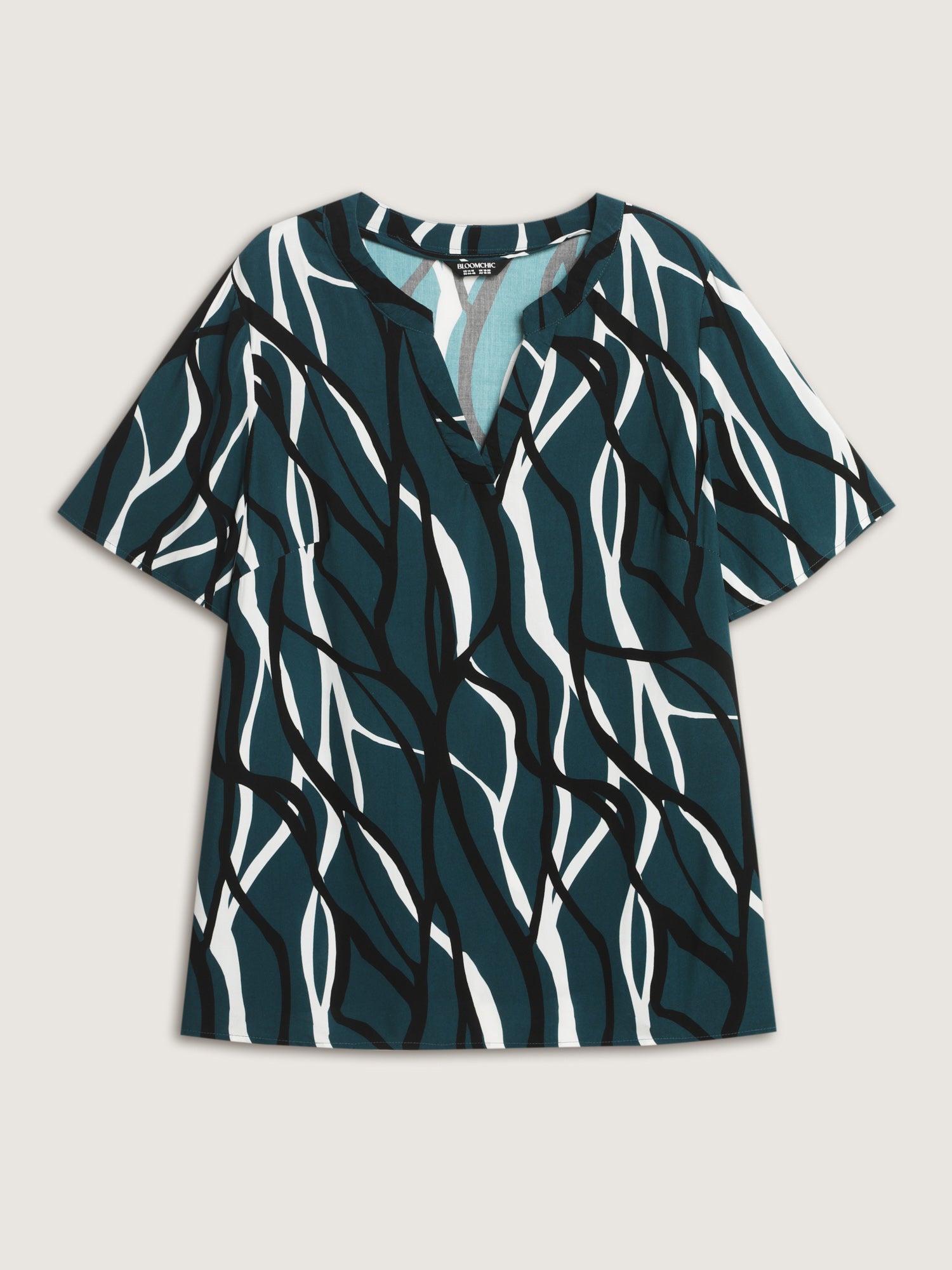Abstract Print Notched Collar Blouse