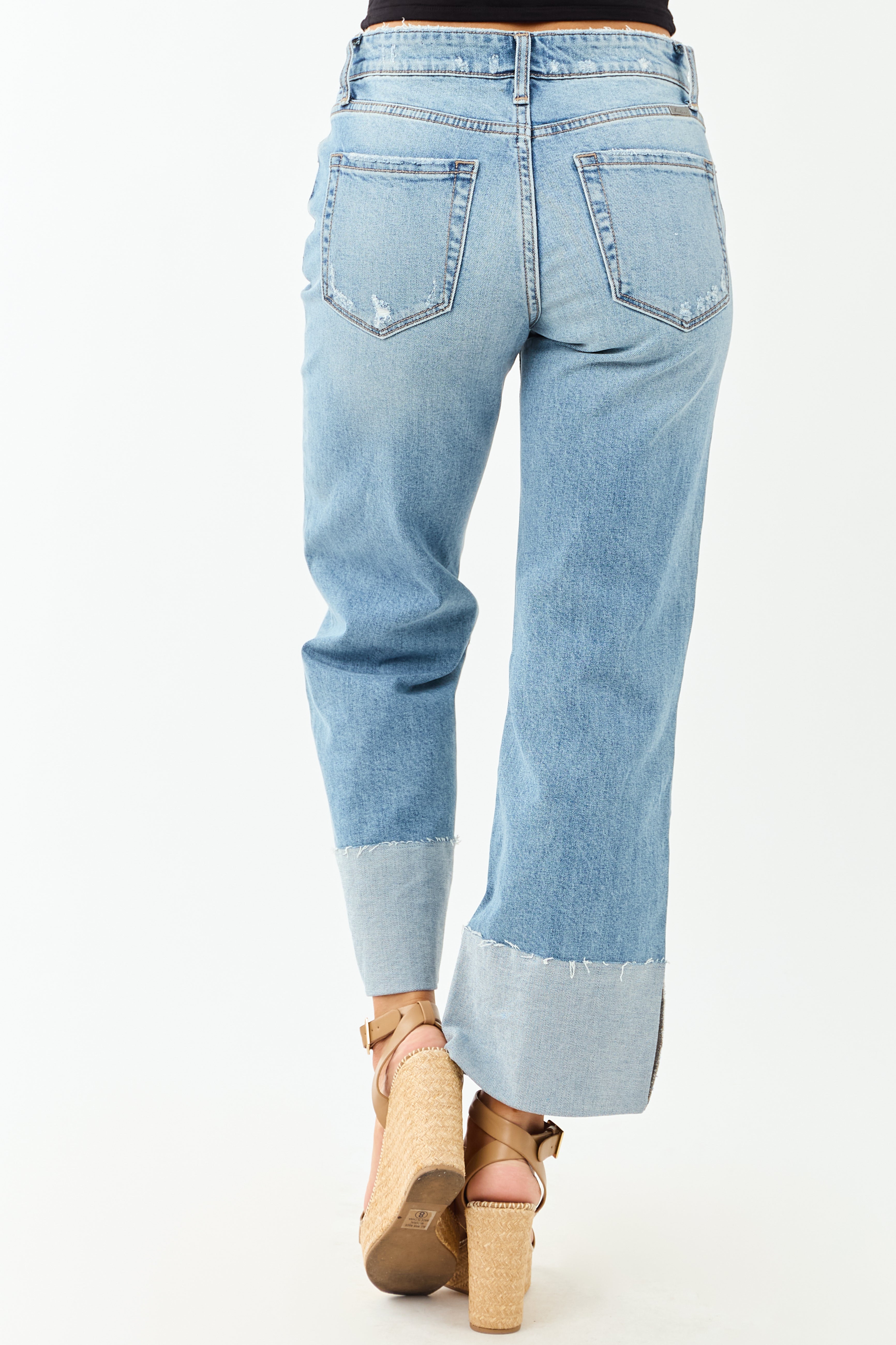 KanCan Medium Cuffed Cropped Stretchy Wide Jeans