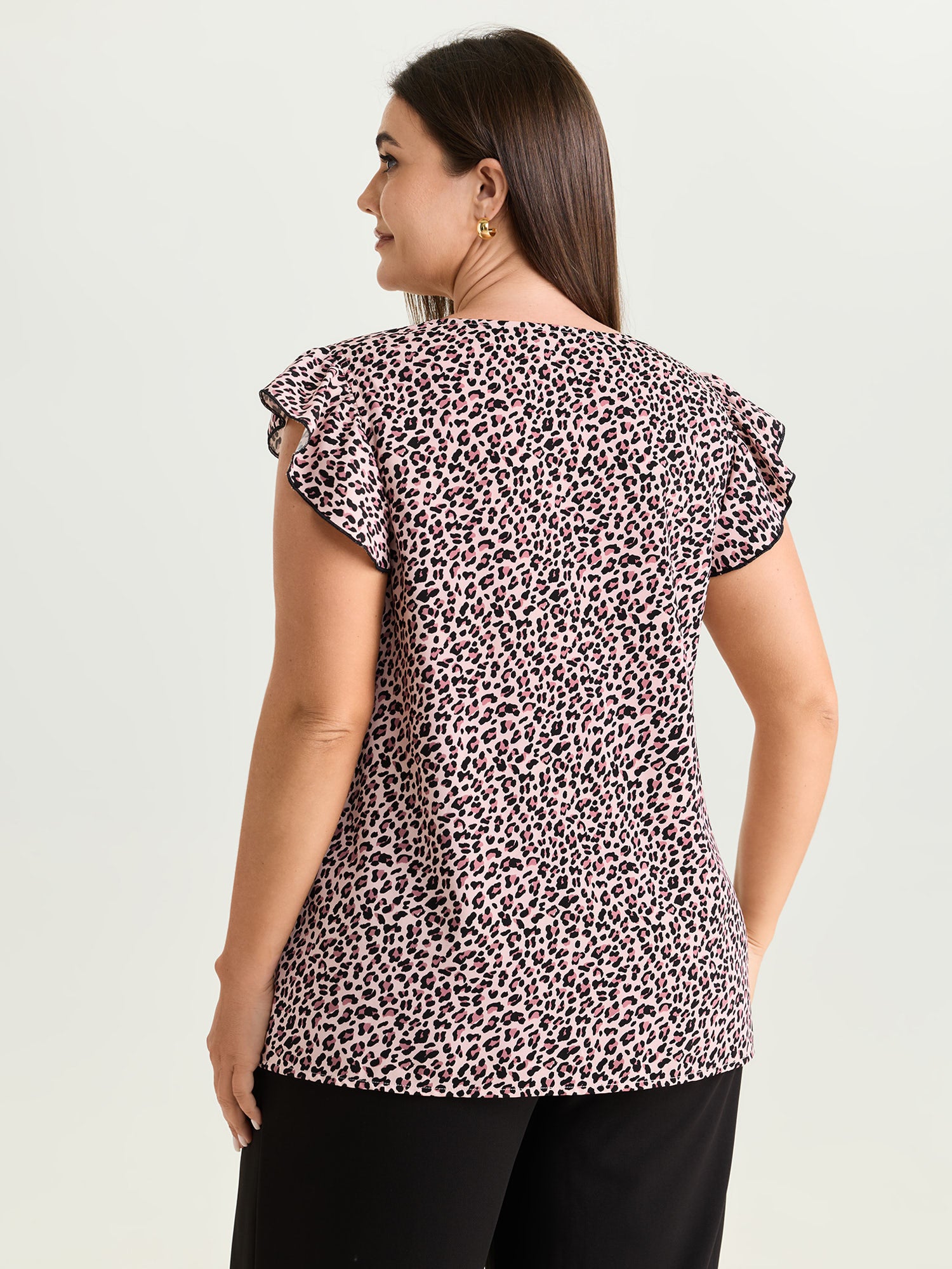 Leopard Print Flutter Sleeve Button Blouse
