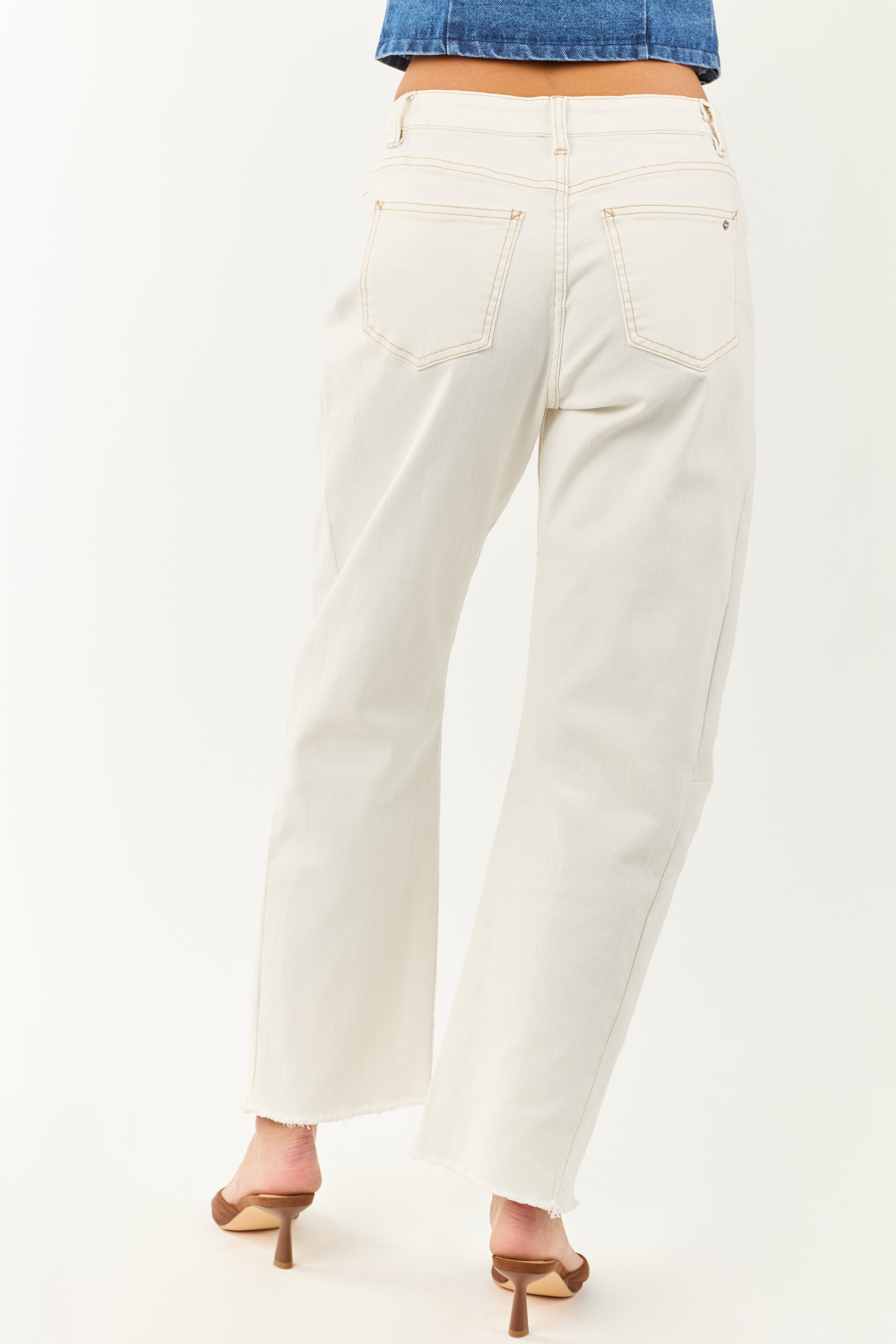 Mica Denim Off White High Rise Stretchy Barrel Jeans