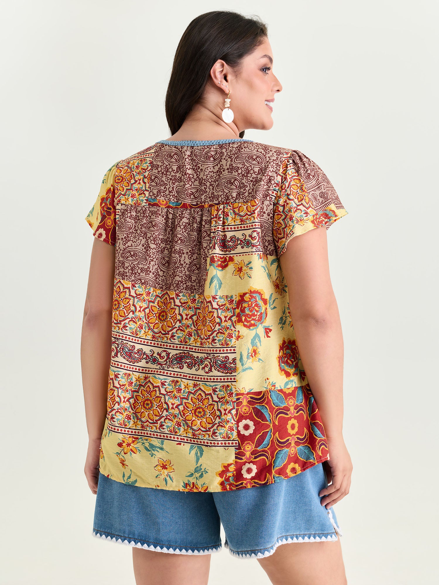 Supersoft Colorful Contrast Patchwork Print Blouse