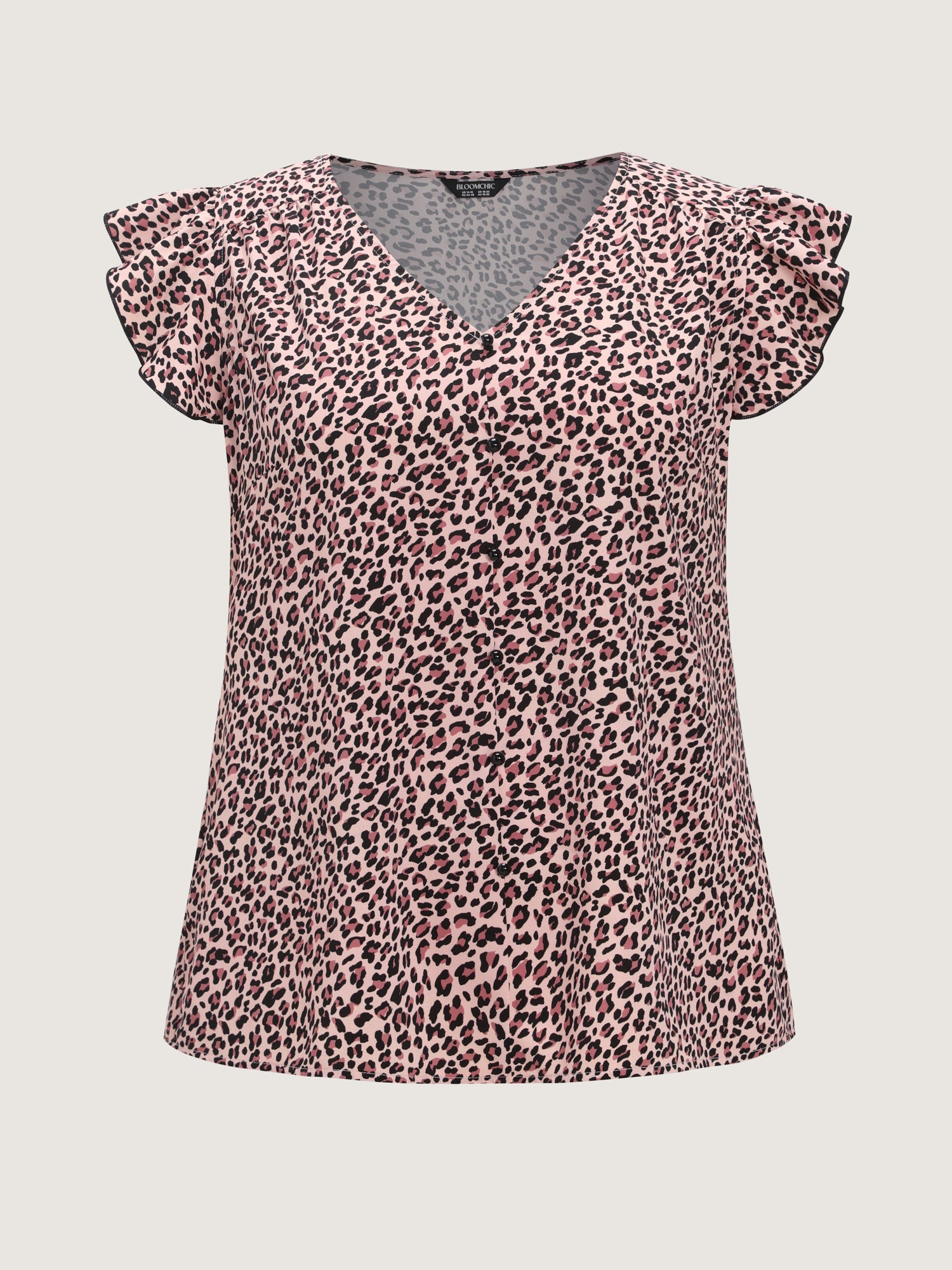 Leopard Print Flutter Sleeve Button Blouse