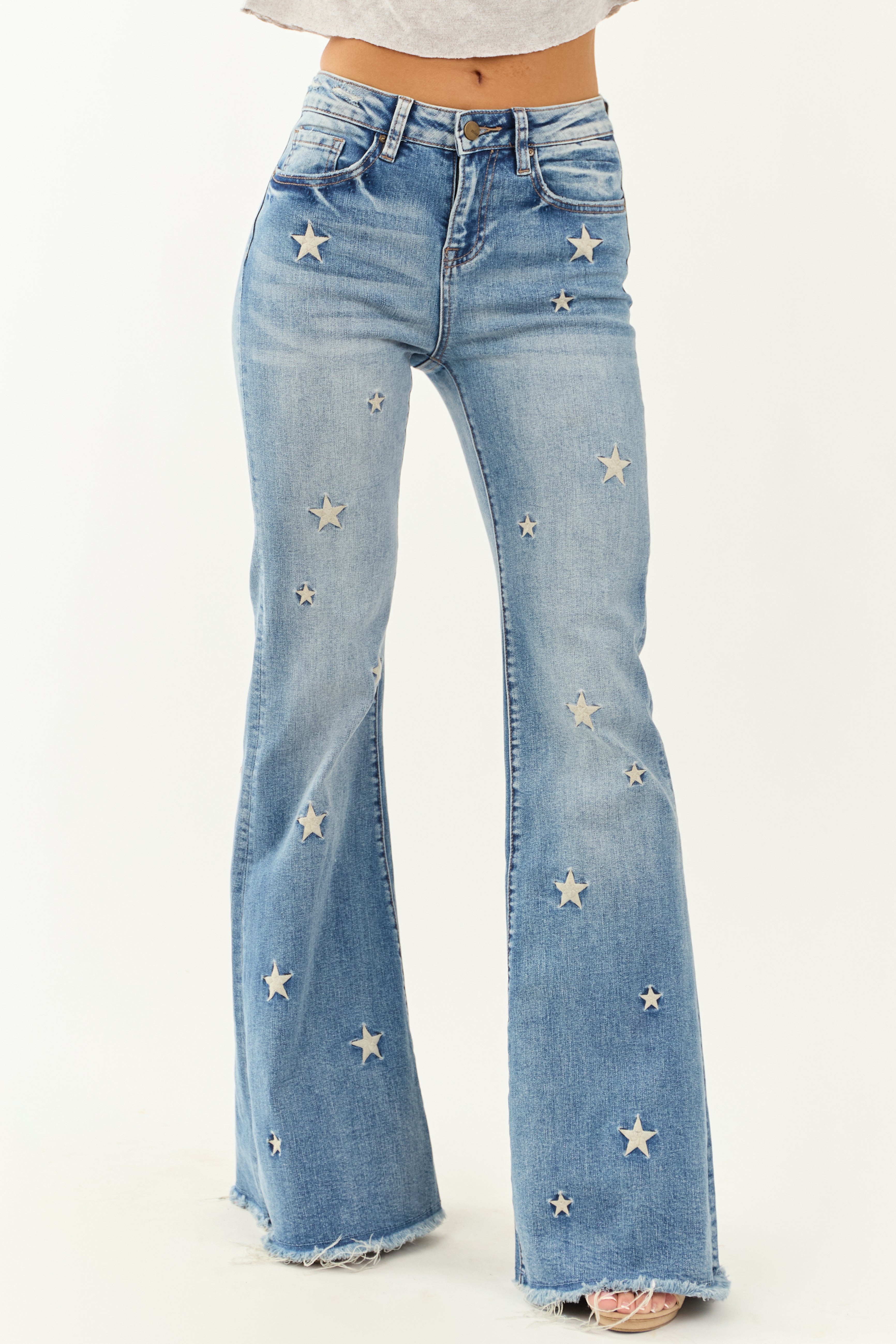 Mica Denim Medium Wash Stretchy Star Flare Jeans