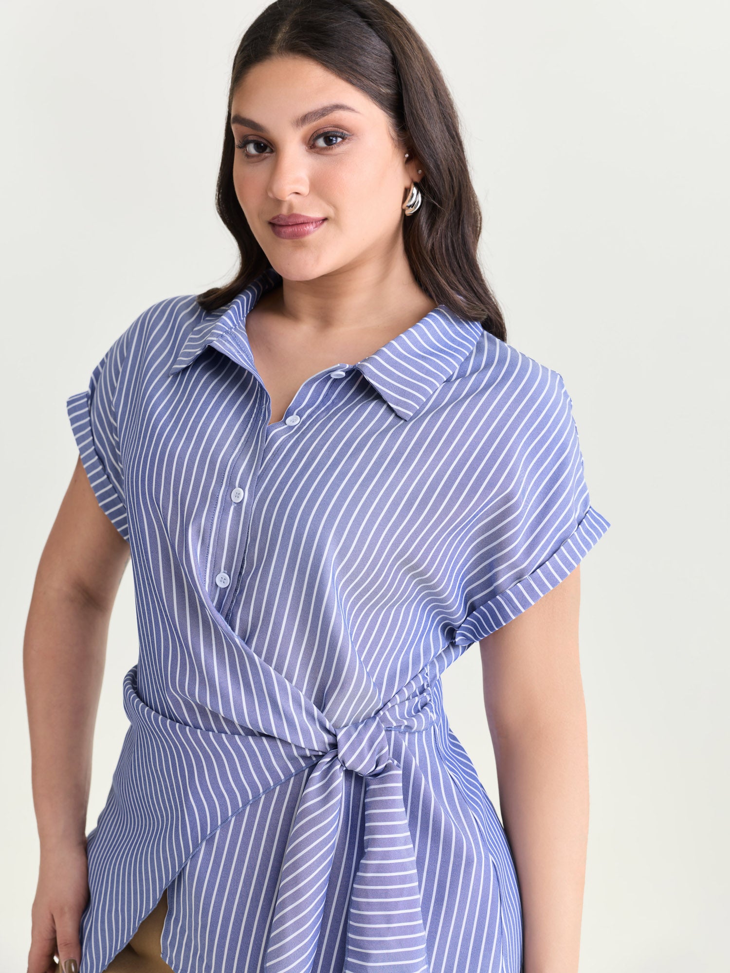 Striped Print Knotted Side Blouse