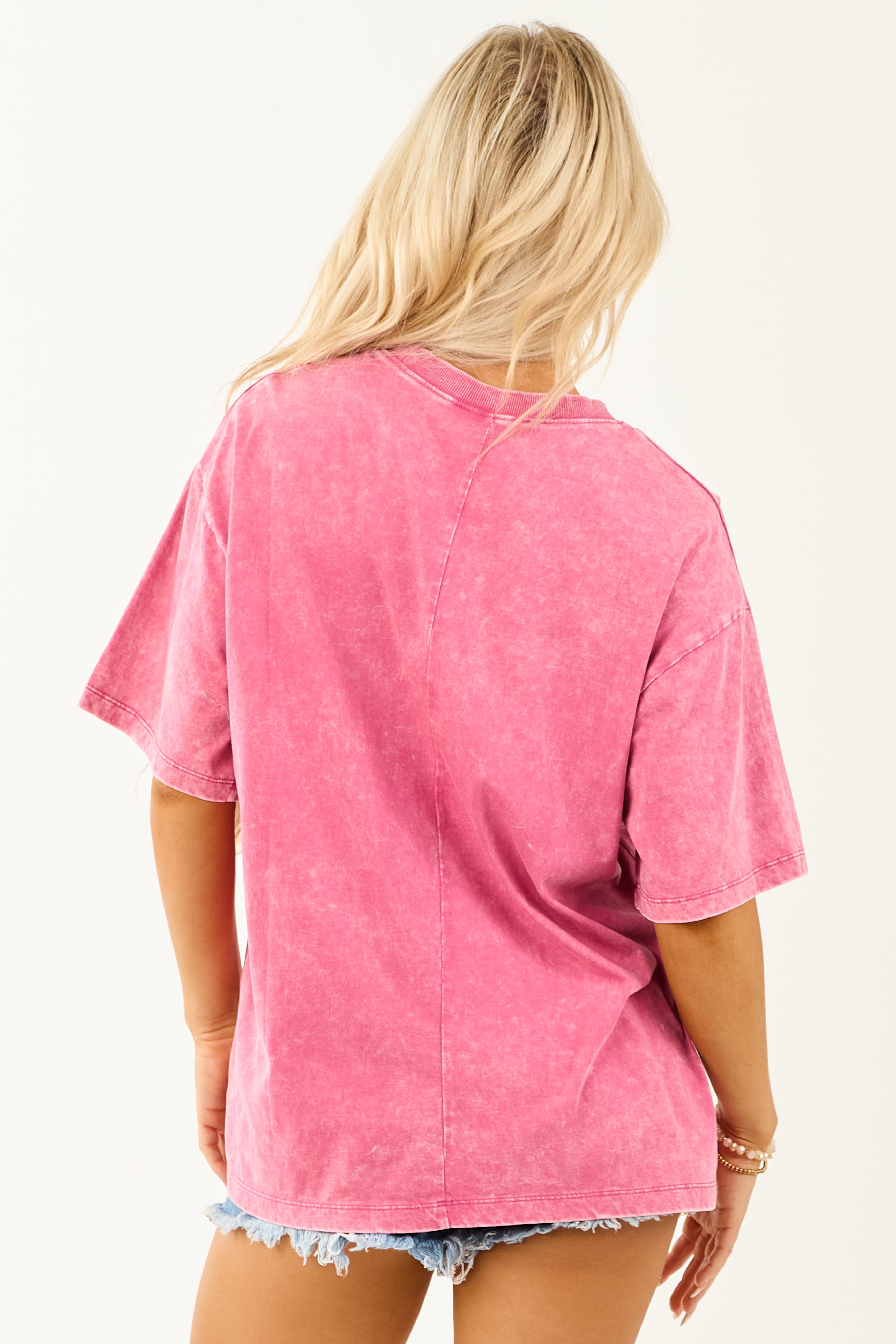 Watermelon Acid Wash Relaxed Cotton Short Sleeve Top