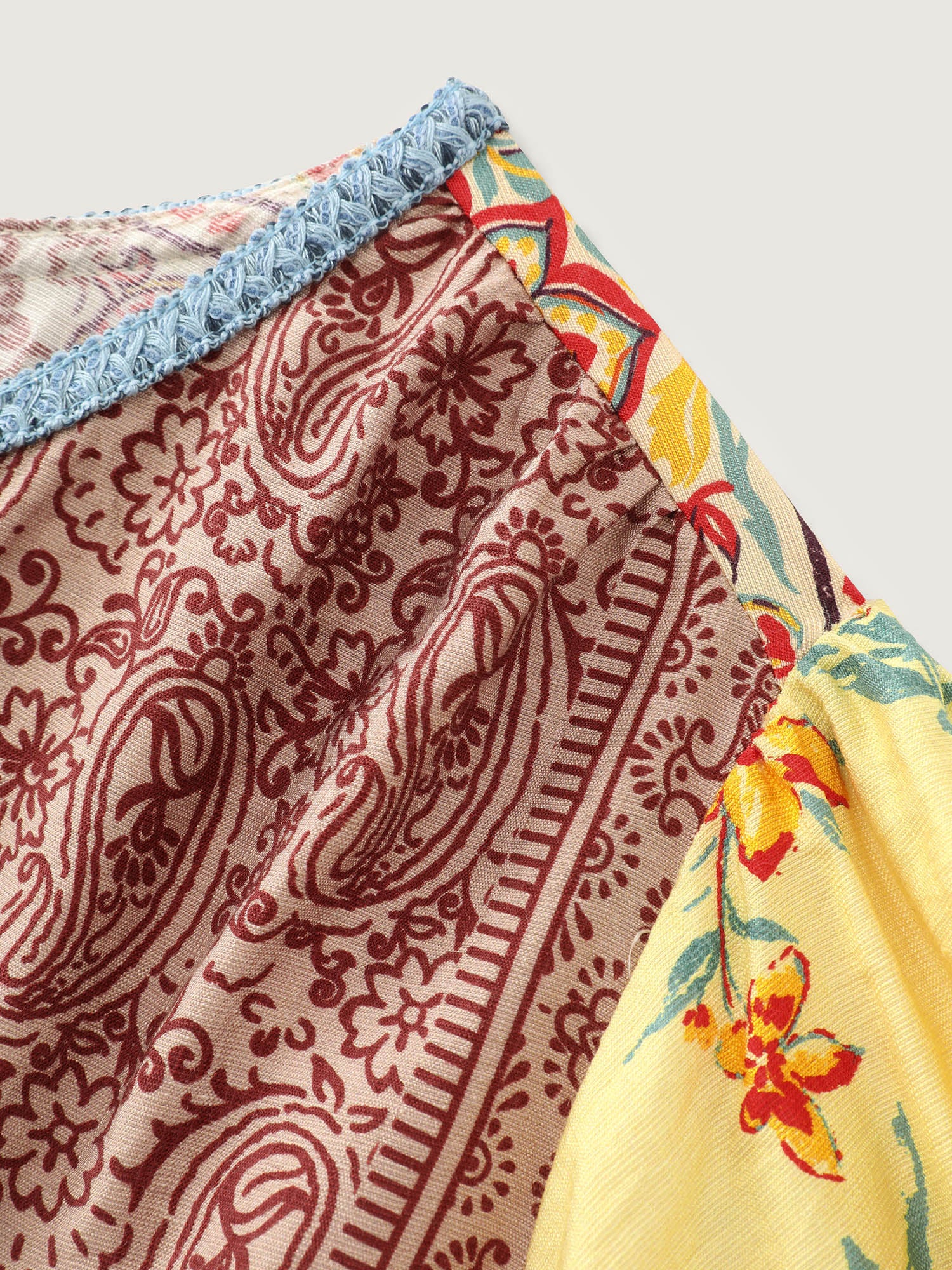 Supersoft Colorful Contrast Patchwork Print Blouse