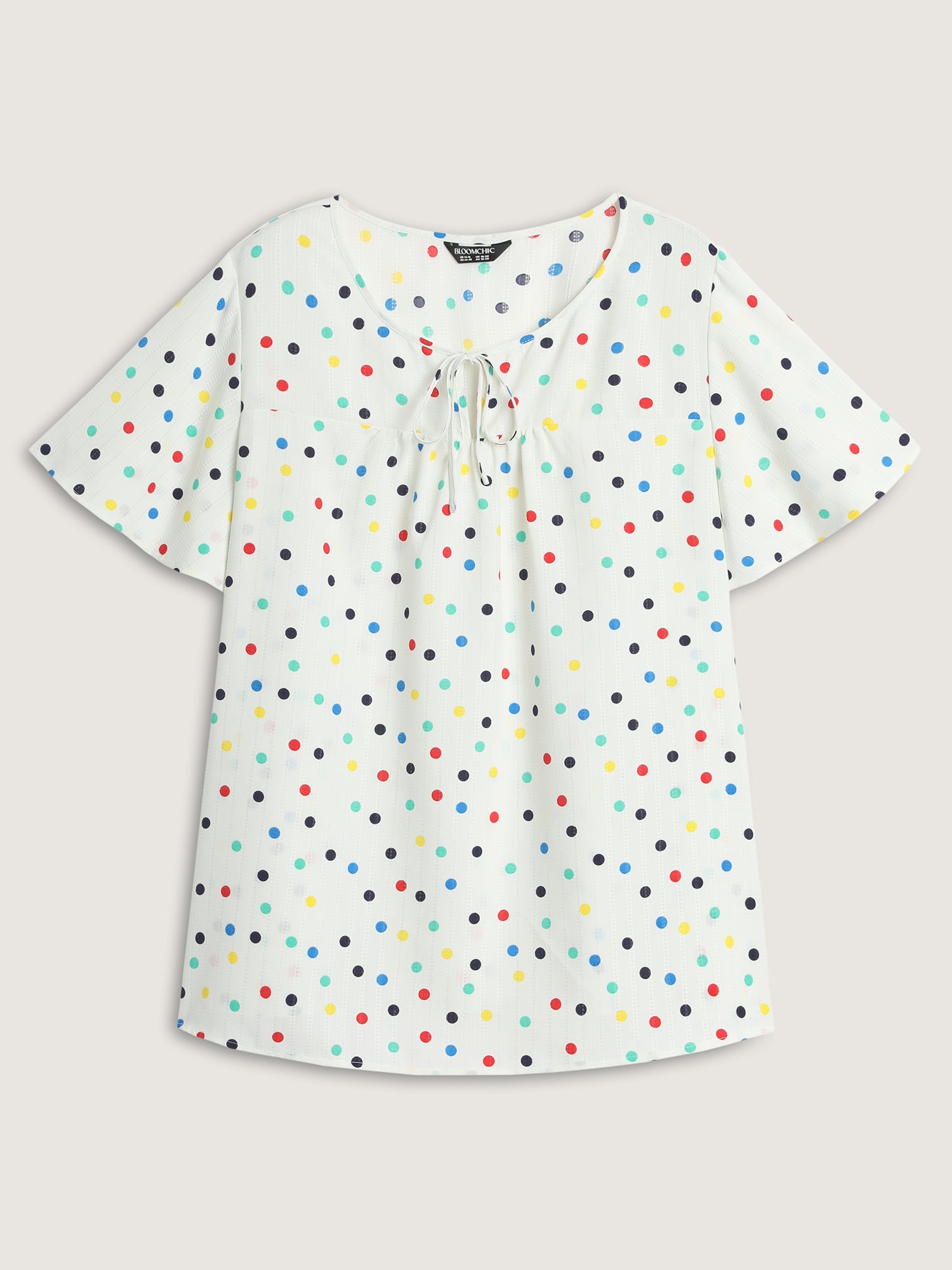 Colorful Polka Dots Drawstring Ruched Blouse