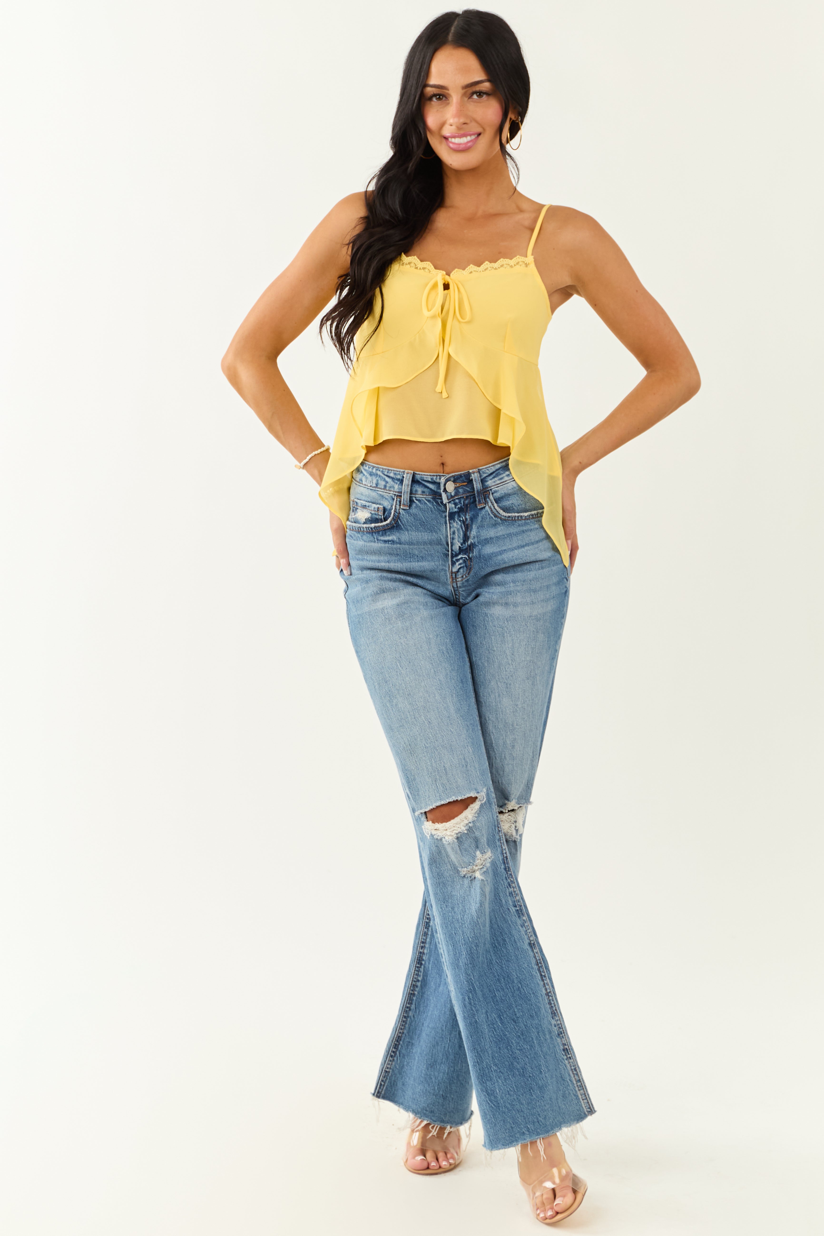 Canary Yellow Ruffle Handkerchief Hem Cami Top