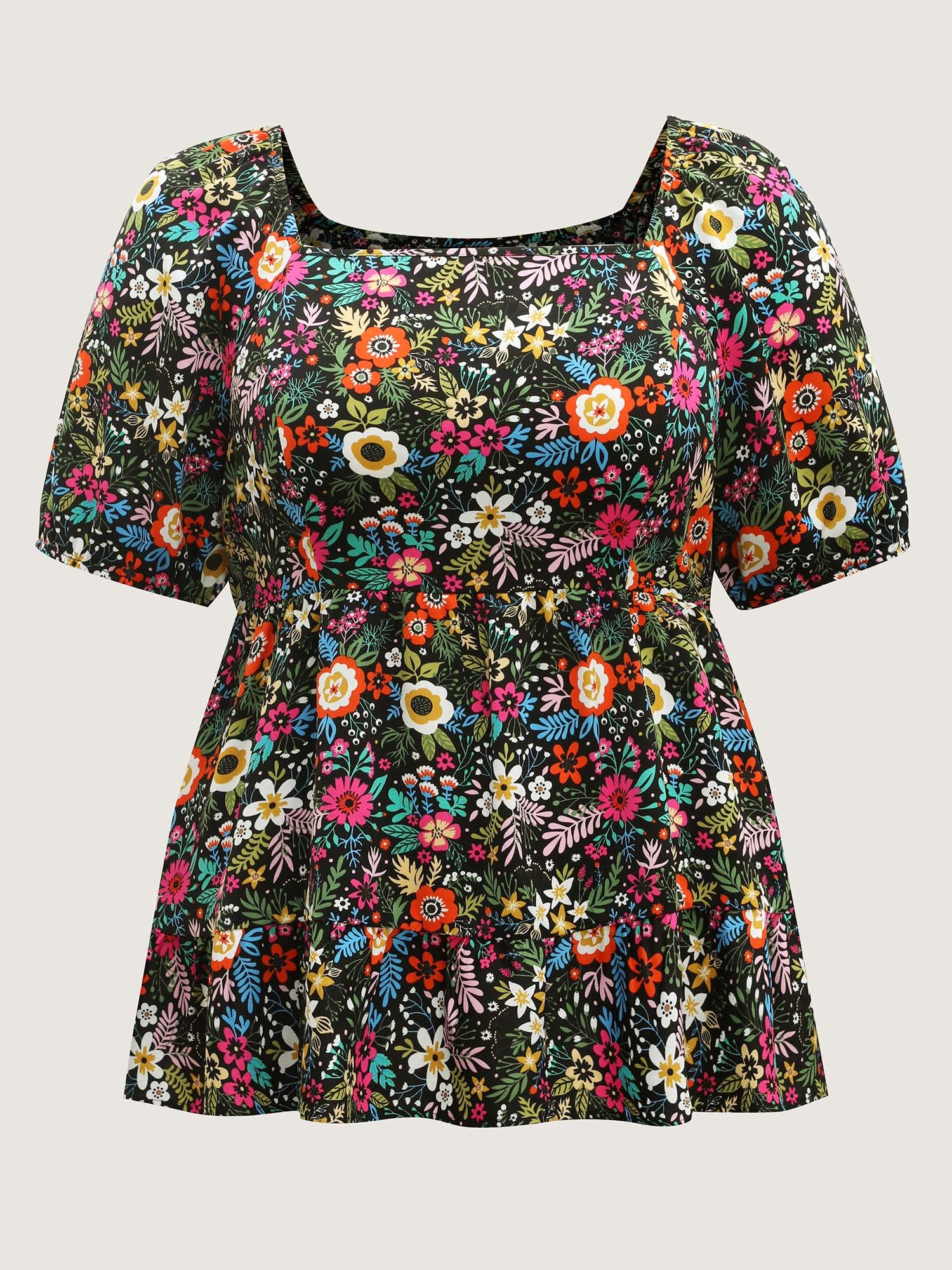 Floral Square Neck Fit and Flare Blouse