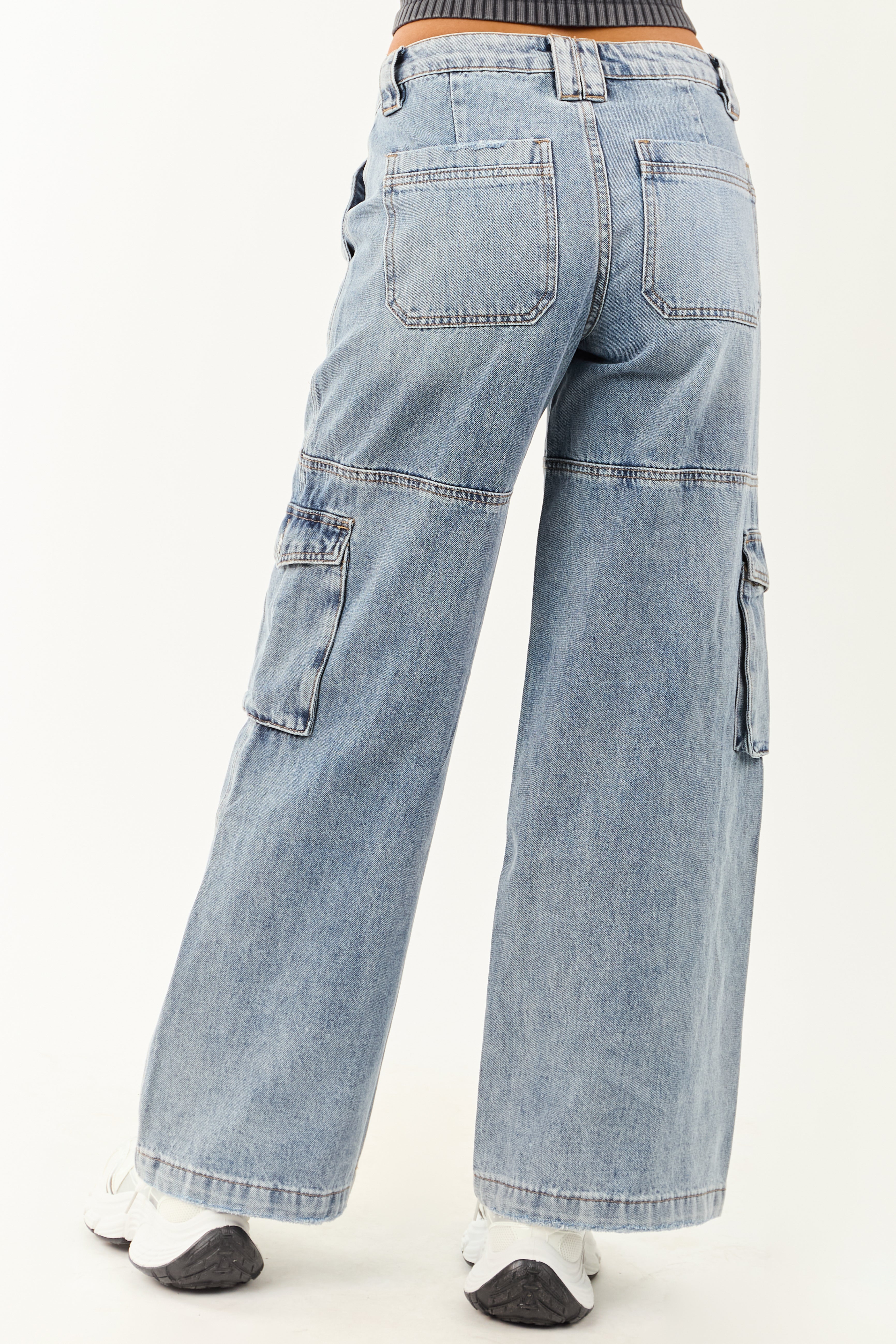 Mica Denim Medium Wash Cargo Wide Leg Jeans