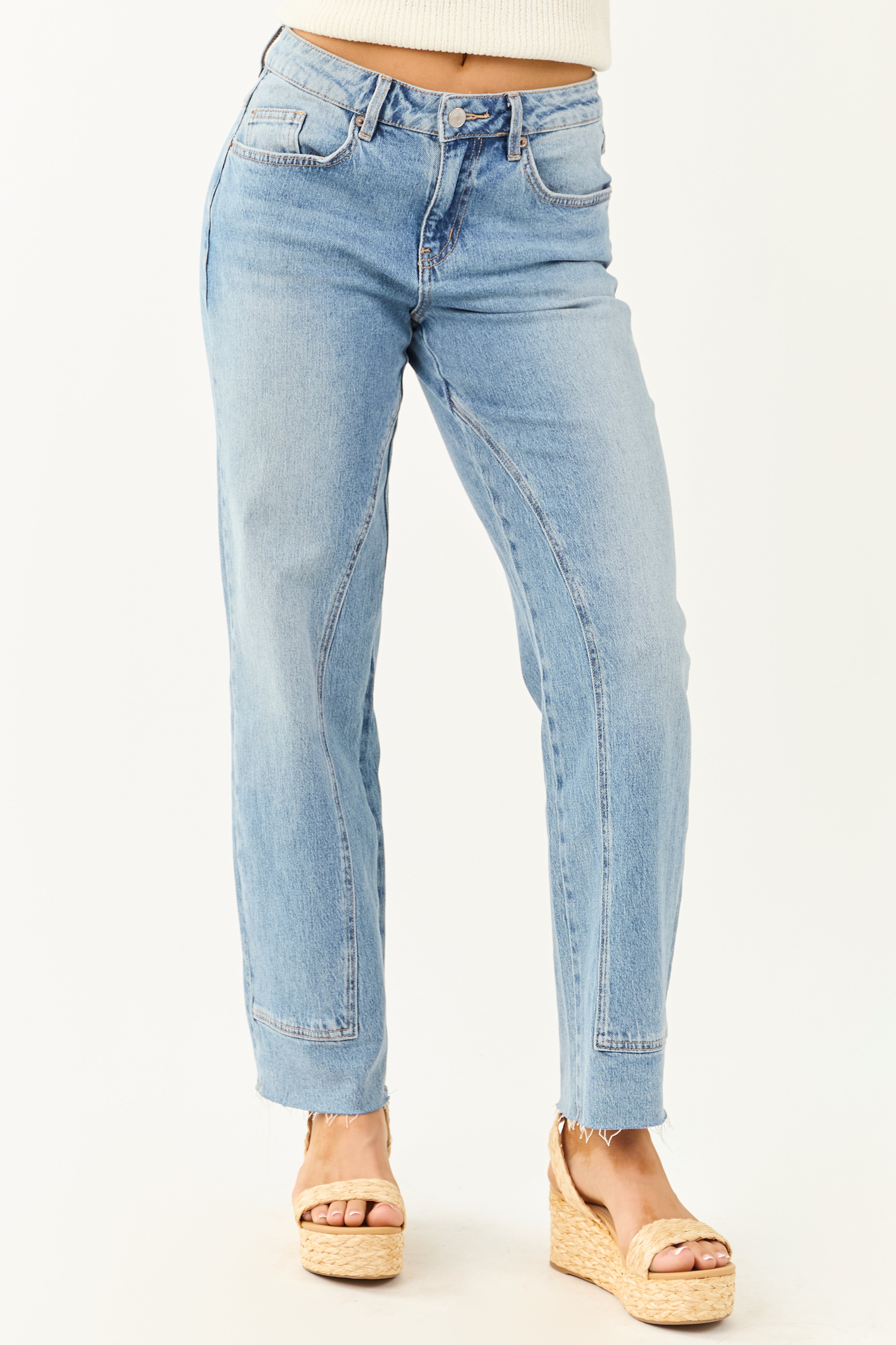 Mica Denim Light Wash Raw Hem Straight Jeans