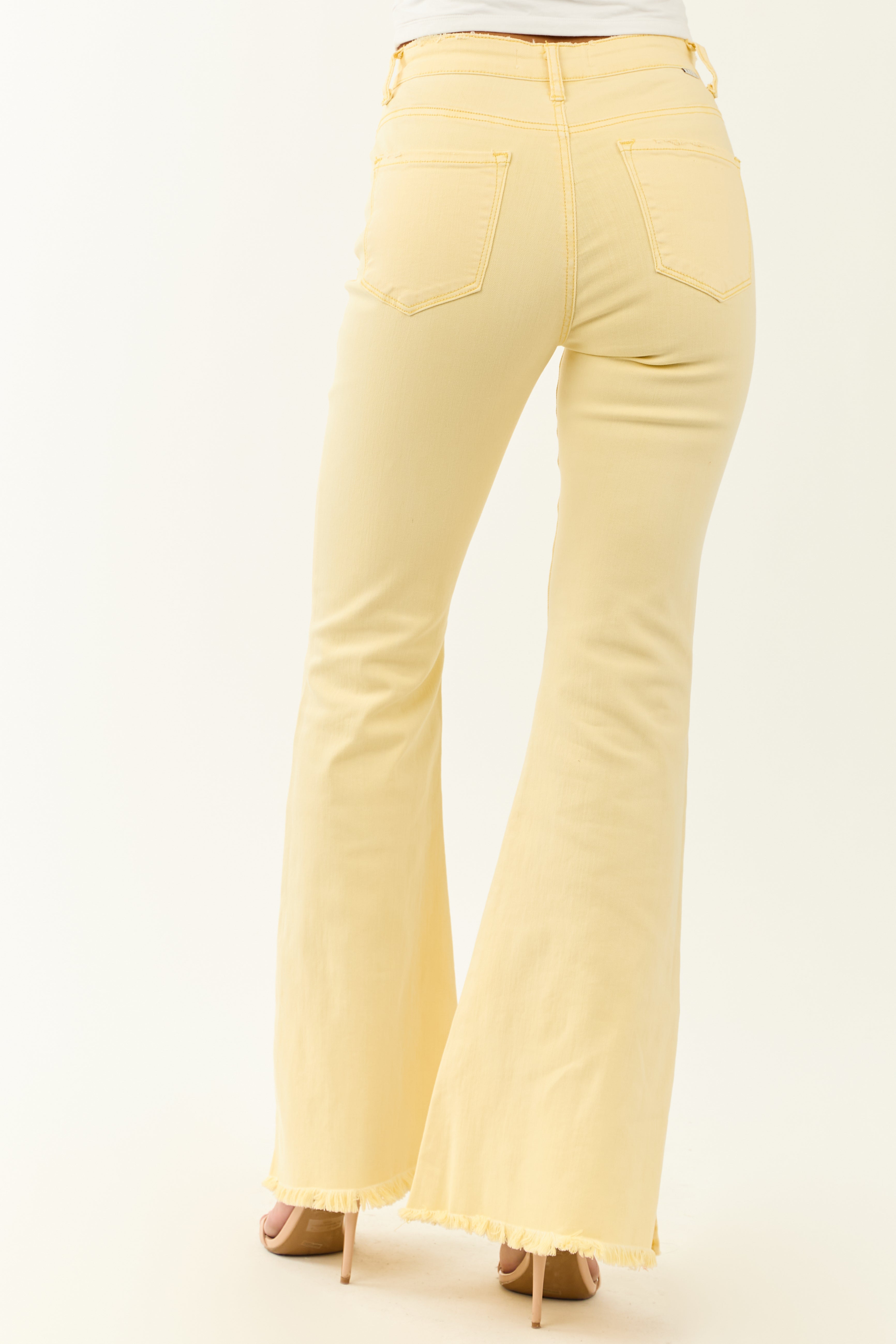 Risen Buttercream Side Slit Stretchy Flare Jeans