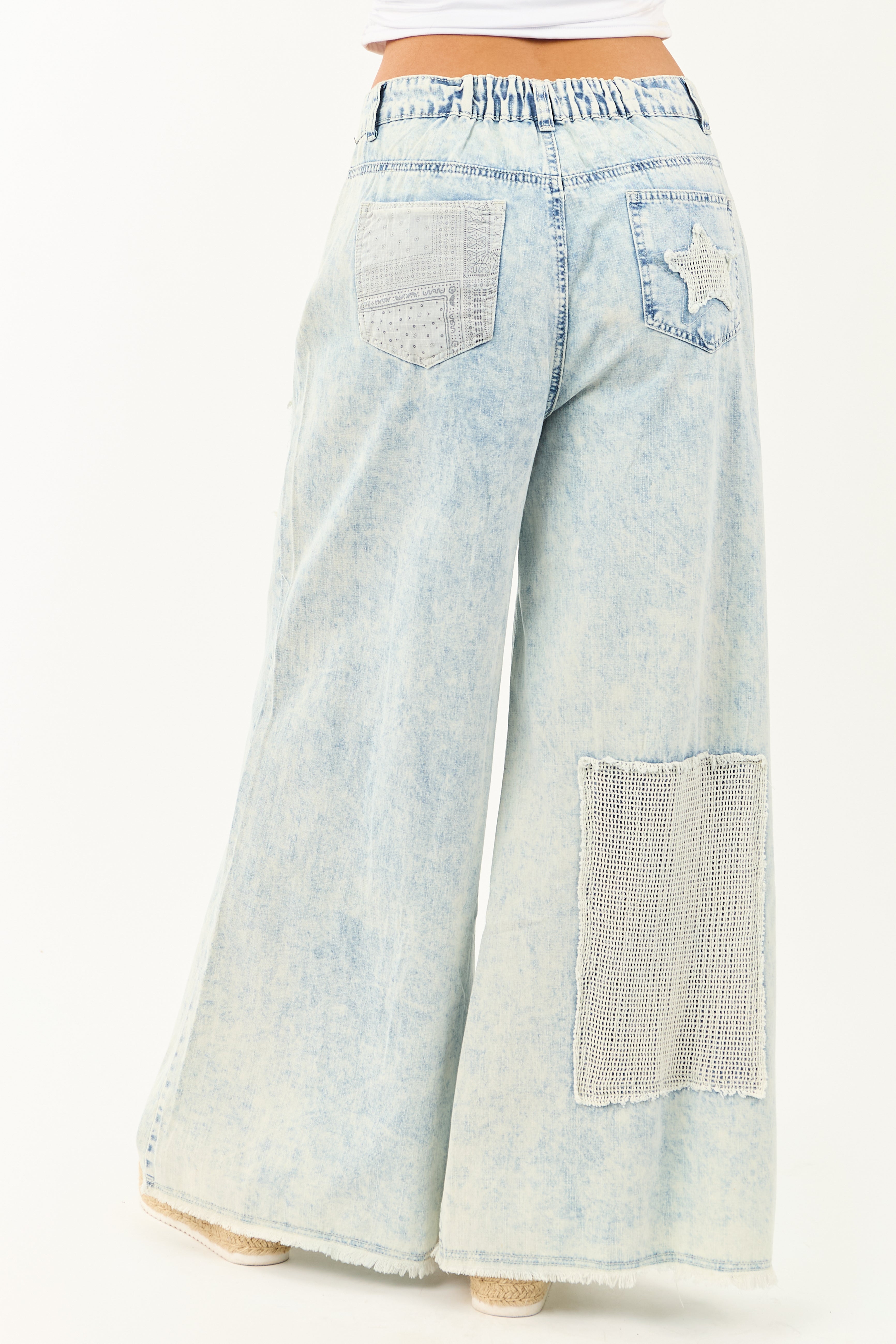 POL Acid Wash Patchwork Lightweight Denim Pants