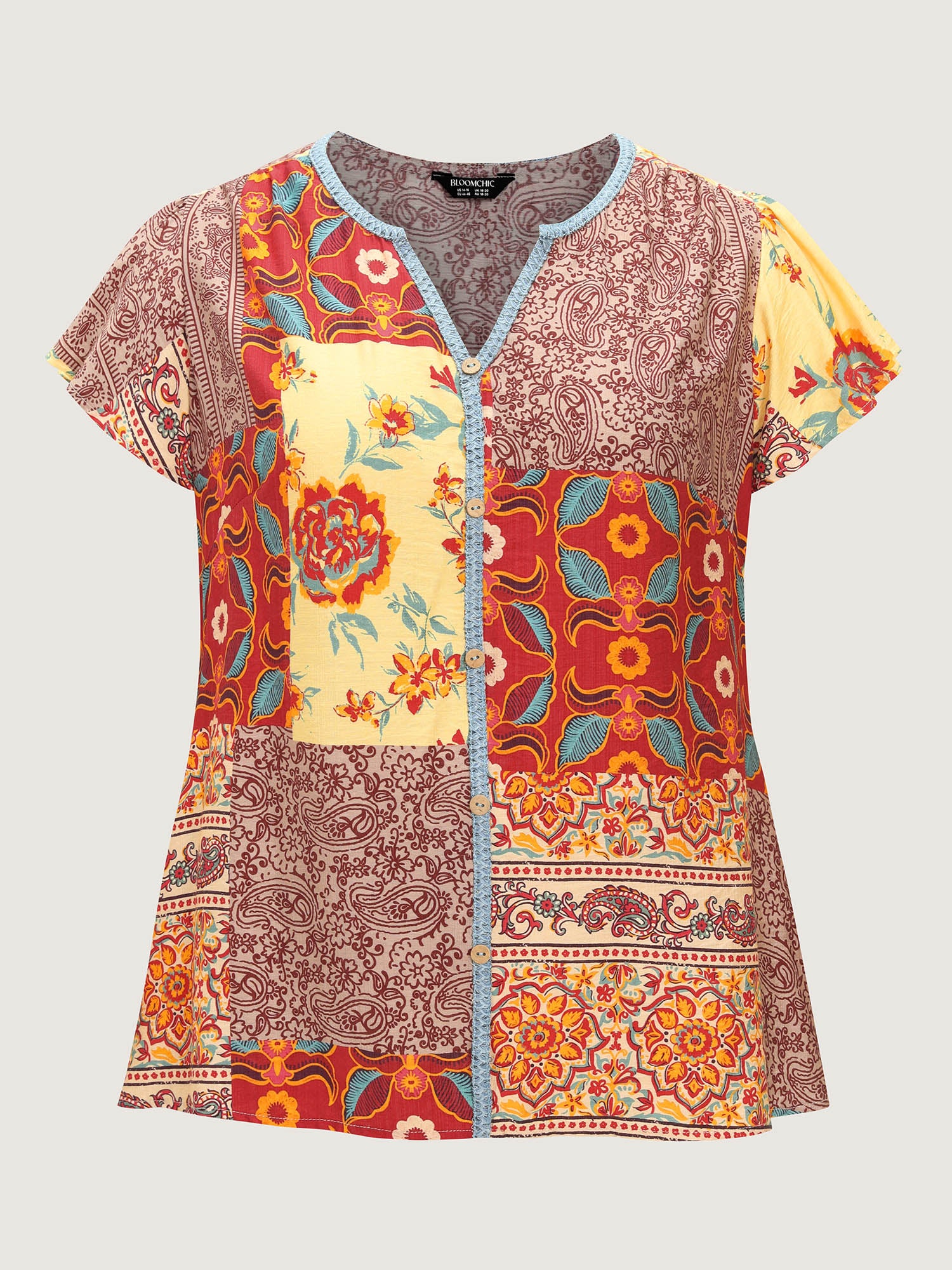 Supersoft Colorful Contrast Patchwork Print Blouse