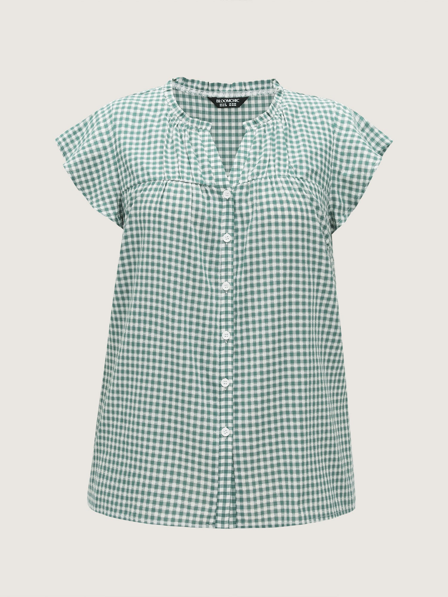 Cotton Check Print Ruffled Sleeve Blouse
