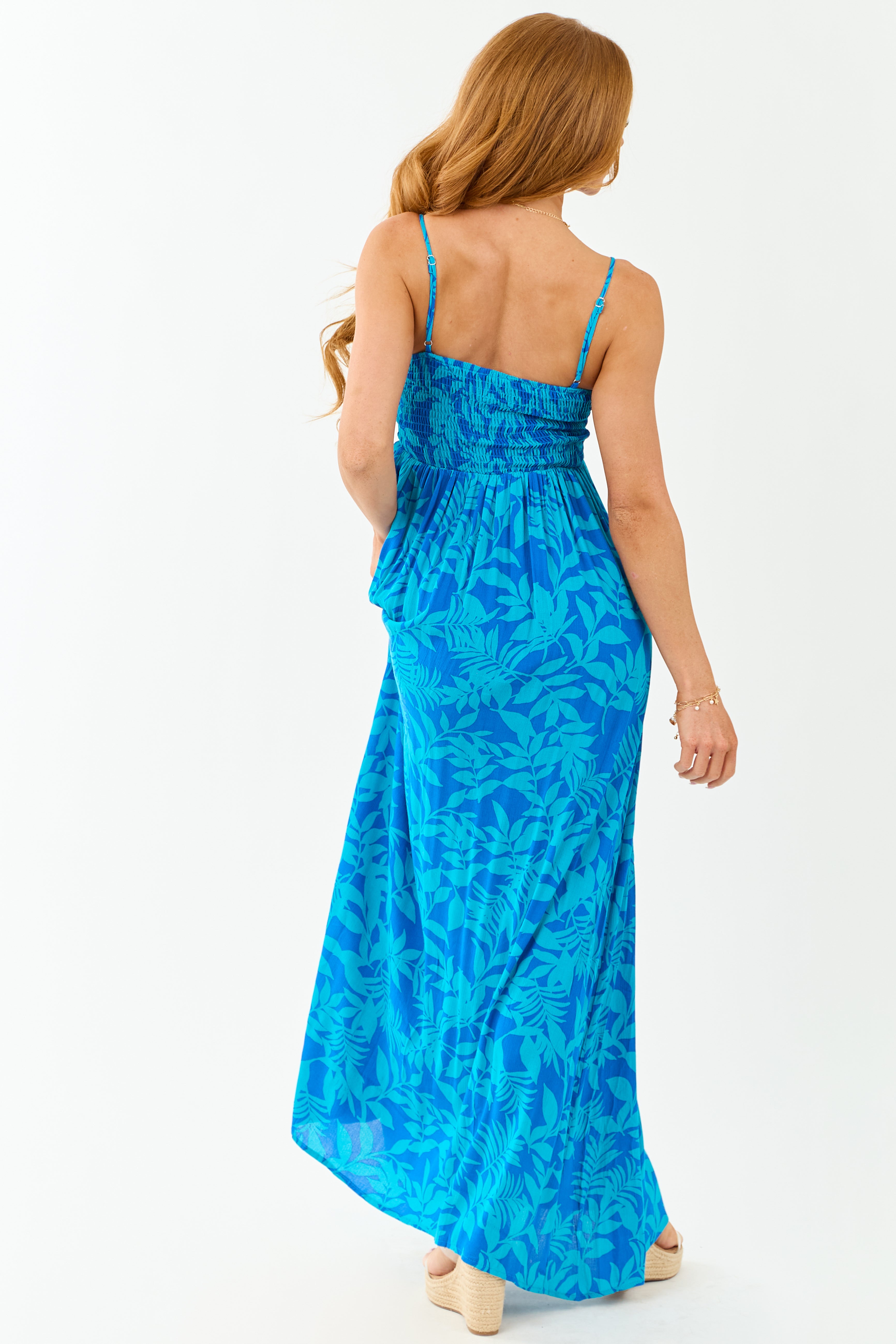 Cobalt Tropical Print Sleeveless Maxi Dress